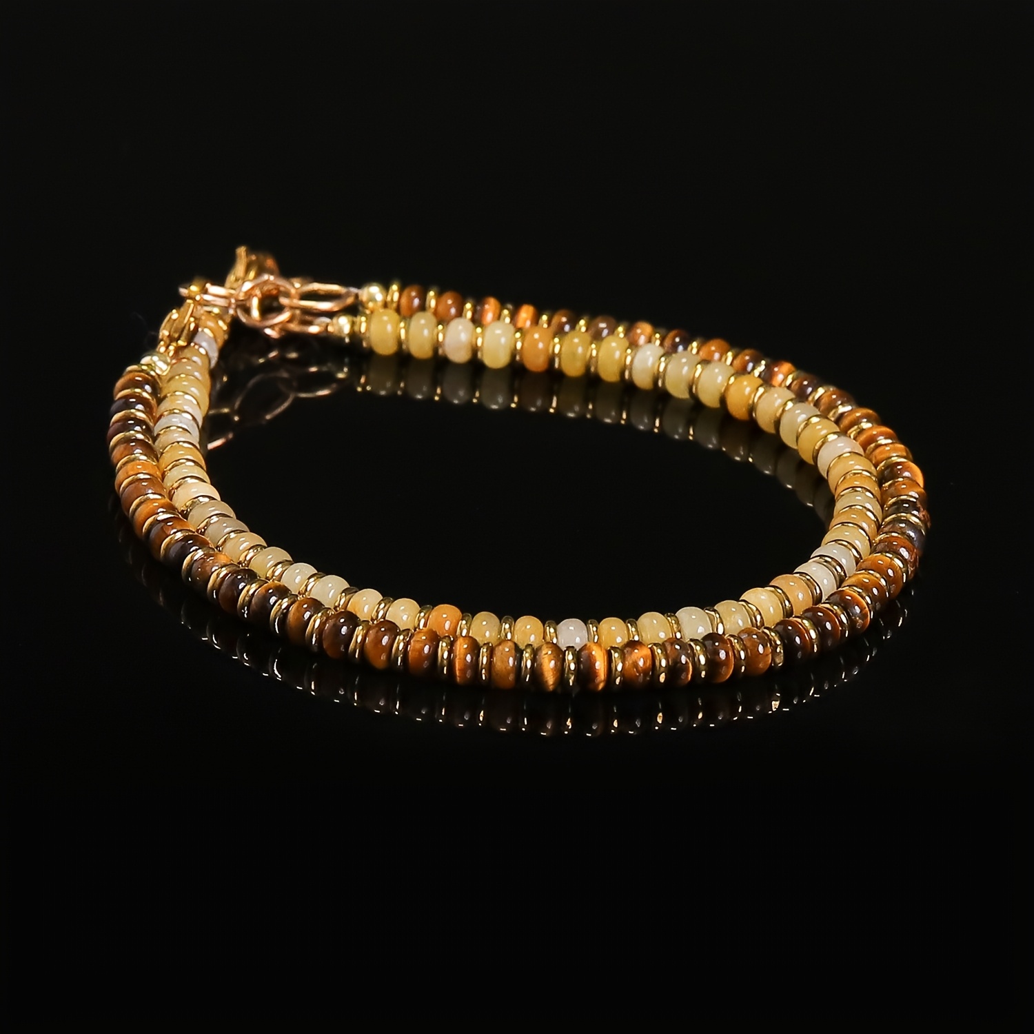 Yellow Agate & Tiger Eye Beaded Bracelet with Golden Spacers